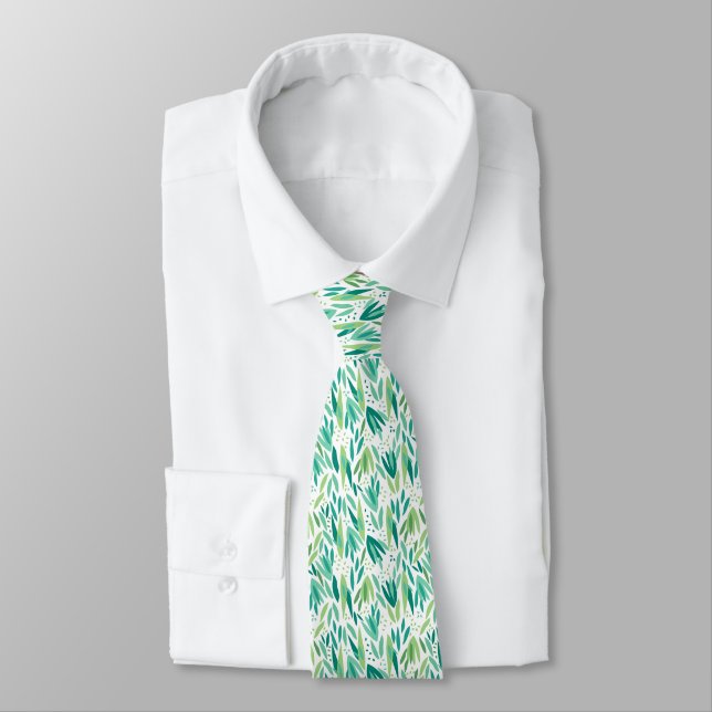 Cravate Green On White Tropical Leafs Motif sans couture (Attaché)
