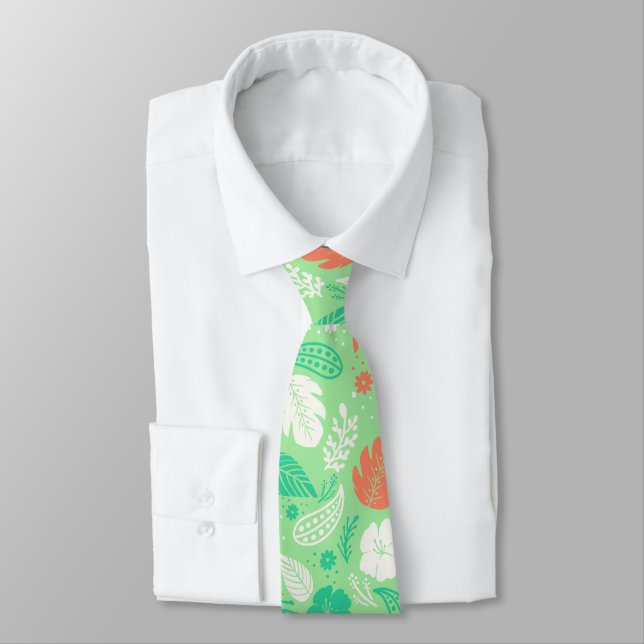 Cravate Green & Orange Tropical Foliage Pattern (Attaché)