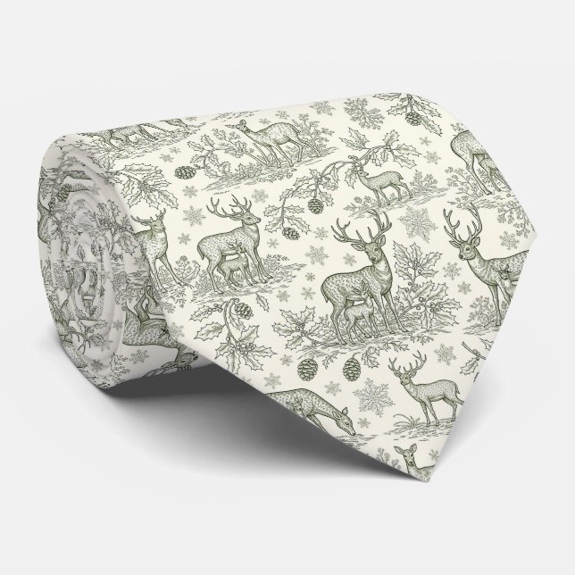 Cravate Green Toile Woodland Deer Christmas Pattern (3) (Roulé)