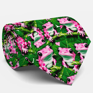 Cravate Grenouille Rose Sur La Feuille Verte Motif Design