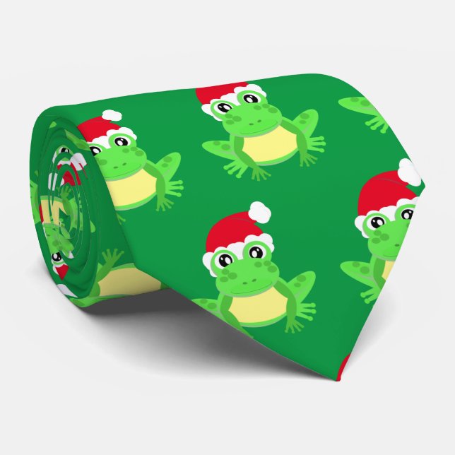 Cravate Grenouille verte de Noël Santa Hat Motif Nouveauté (Roulé)