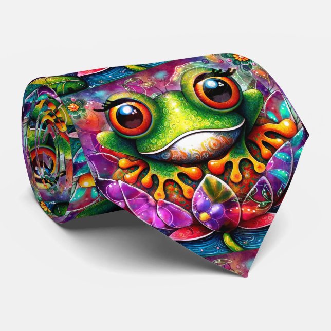 Cravate Grenouille Whimsical Peinture Abstraite Art Floral (Roulé)