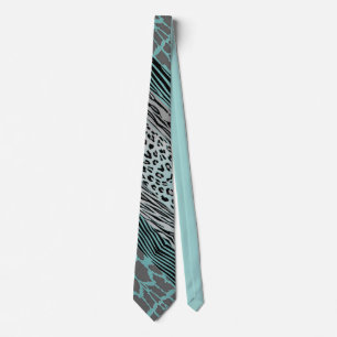 Cravate Grey And Aqua Animal  Printed Zebra Stripe Tie