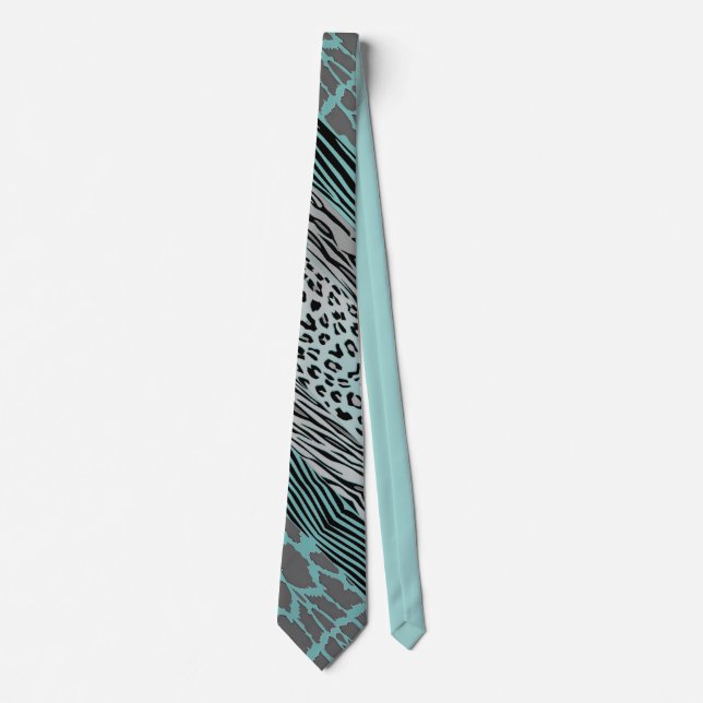 Cravate Grey And Aqua Animal  Printed Zebra Stripe Tie (Devant)