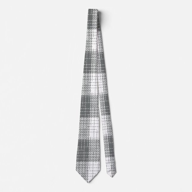 Cravate Grey and White Checkered Crosshatch Plaid  (Devant)