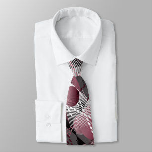 Cravate Grey, Bourgogne, blanc motif abstrait.