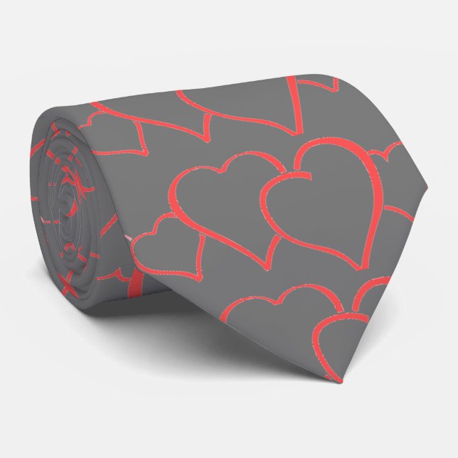 Cravate Grey Valentine Hearts (Roulé)