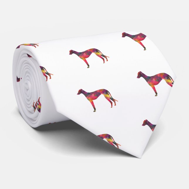 Cravate Greyhound Chien Motif géométrique Silhouette Multi (Roulé)