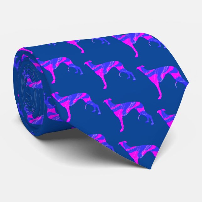 Cravate Greyhound Lurcher Chien rose Silhouette Bleu Cou (Roulé)