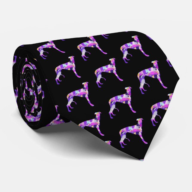 Cravate Greyhound Lurcher Chien Silhouette Violet Noir Cou (Roulé)