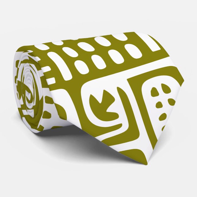 Cravate gribouillis vert olive et blanc de 7 (Roulé)