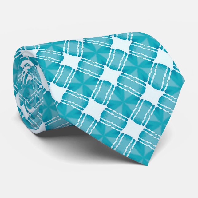 Cravate Grille et étoiles En vichy bleu (Roulé)