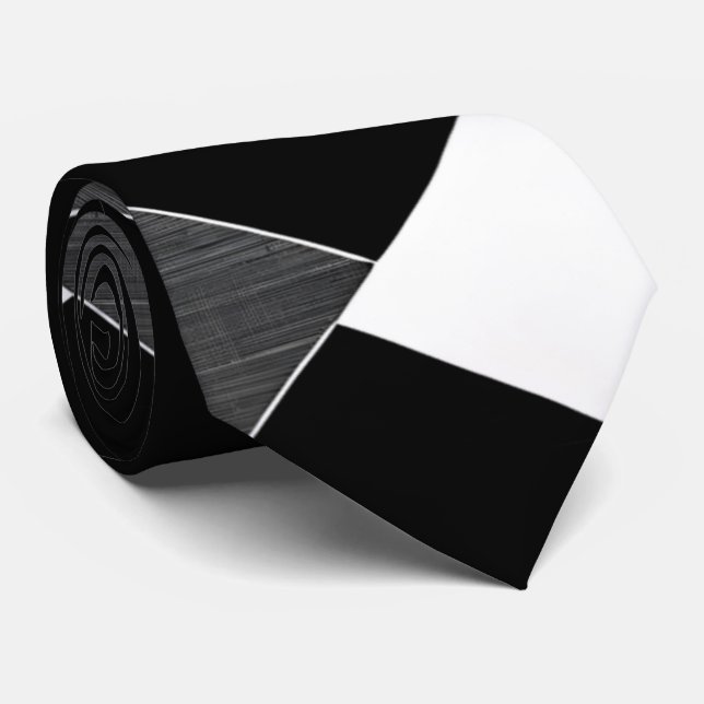Cravate Grille géométrique monochrome noir blanc gris (Roulé)