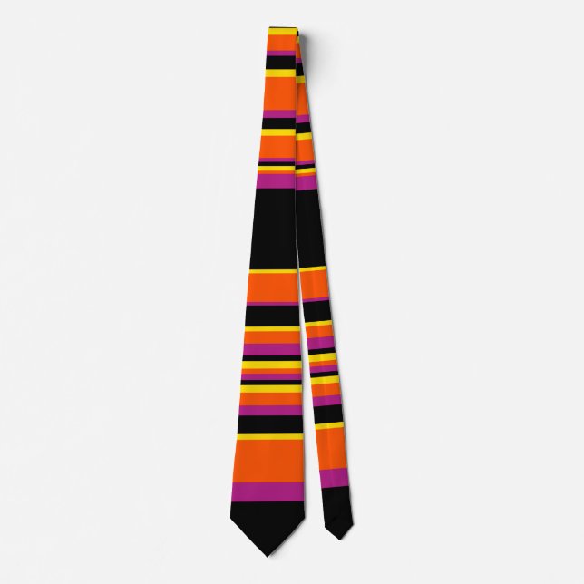 Cravate Grilles complexes - Noir, Rose, Orange et Jaune (Devant)