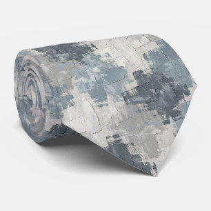Cravate Gris Ardoise Bleu Abstrait Pinceaux Traits