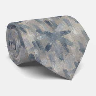 Cravate Gris Ardoise Bleu Abstrait Pinceaux Traits