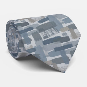 Cravate Gris Ardoise Bleu Abstrait Pinceaux Traits Océan C