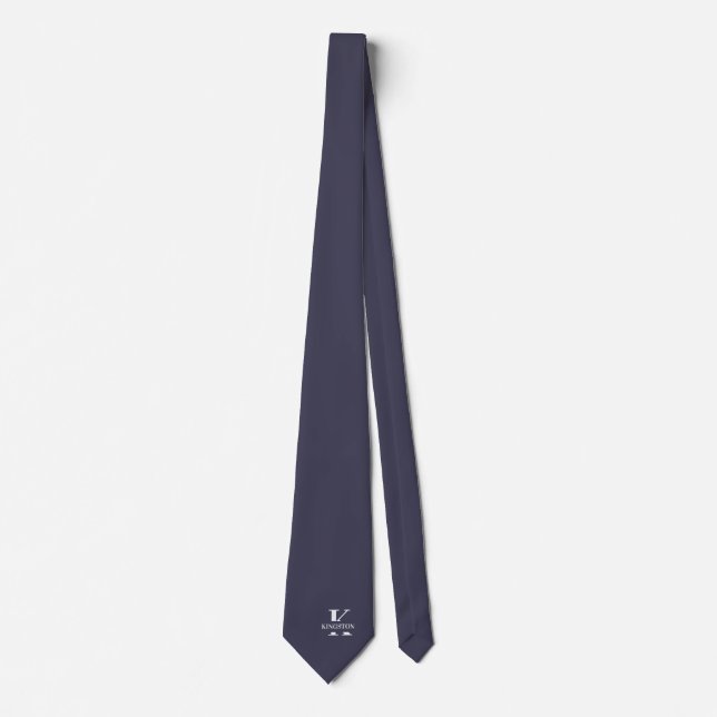 Cravate Gris Ardoise Élégant Monogramme + Nom (Devant)
