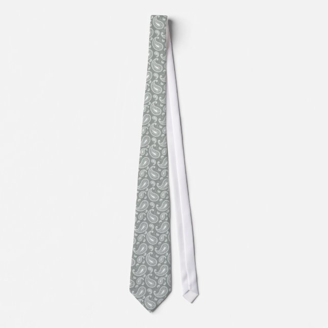 Cravate Gris argent Paisley (Devant)
