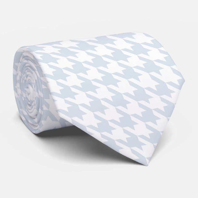 Cravate Gris argenté blanc Pied de Poule Houndstooth (Roulé)