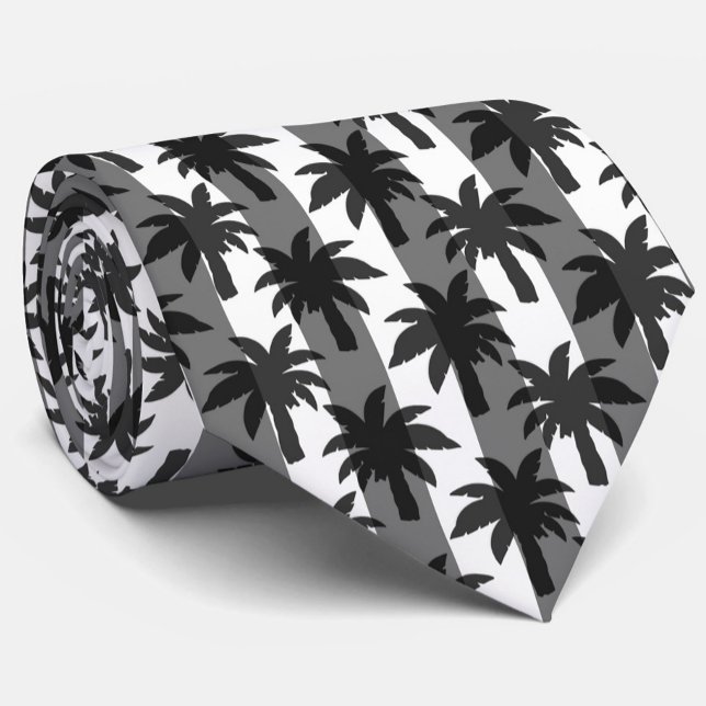 Cravate Gris Blanc Tropical Palmiers Stripes Design (Créateur téléchargé)