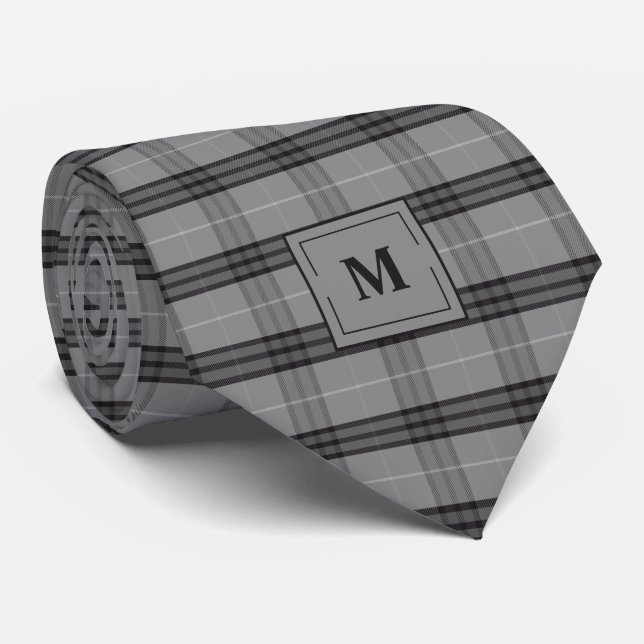 Cravate Gris Charbon Carreaux Monogrammé (Roulé)
