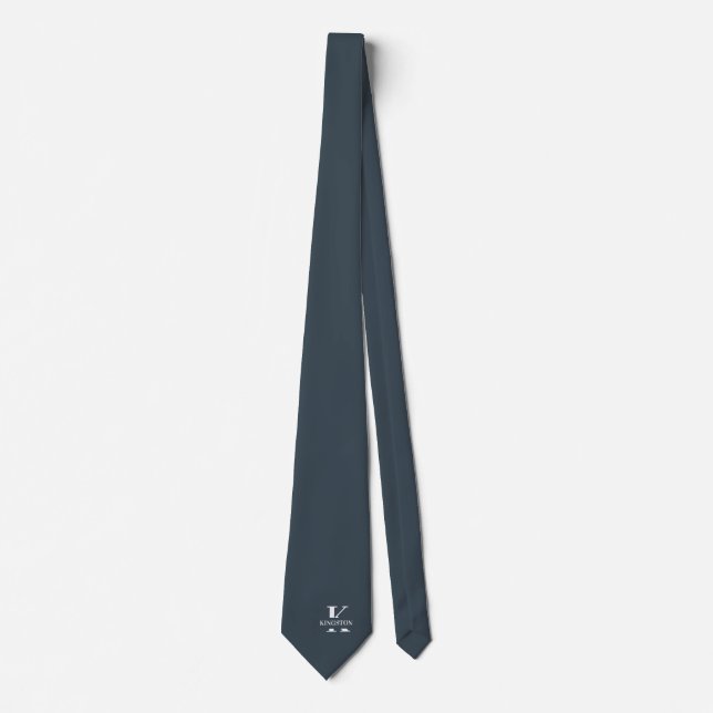 Cravate Gris Charbon Élégant Monogramme + Nom (Devant)
