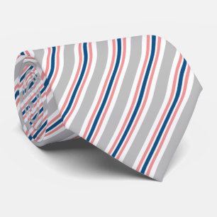 Cravate Gris Clair Bleu Marine Rose Pâle Rayures Motif