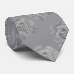 Cravate Gris floral noir et blanc Fleurs de rose grise Coo