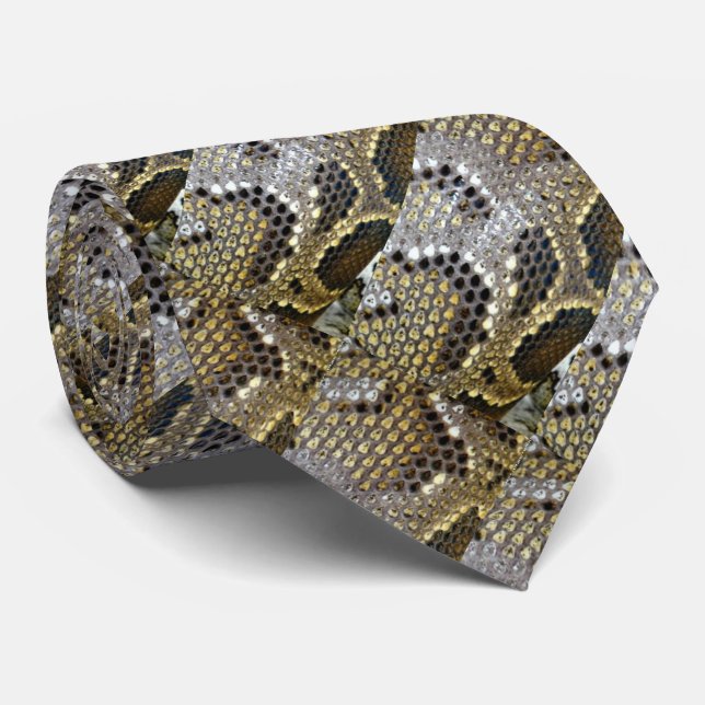 Cravate gris noir beige animal motif empreinte serpent (Roulé)