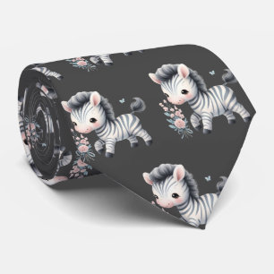 Cravate Gris noir et blanc moderne Kawaii Cute Zebras