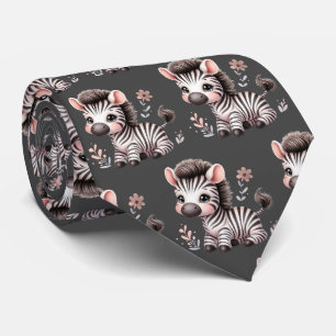 Cravate Gris Noir et Blanc Moderne Kawaii Zebres Mignons