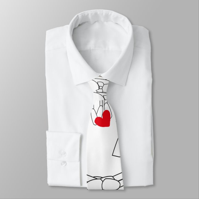 Cravate groom bride cartoon with red heart neck ties (Attaché)