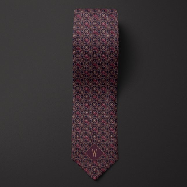 Cravate Groom de marié avec mandala complexe bordeaux et o (Créateur téléchargé)