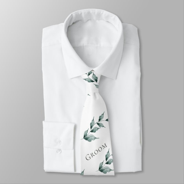 Cravate Groom | Grayed Jade Green Botanical (Attaché)