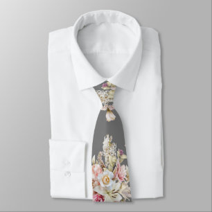 Cravate Grooms Mariage Floral Bouquet Motif sur Grey