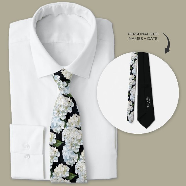 Cravate Groomsmans d'Hydrangée Noire et Blanc (Black and White Hydrangea Floral wedding ties.)
