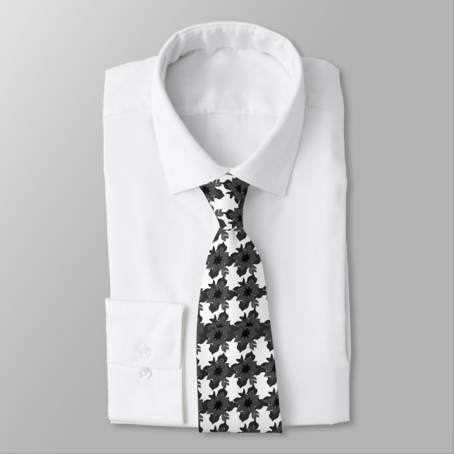 Cravate Groomsmen Abstrait Floral Black Grey (Attaché)