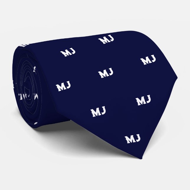 Cravate Groomsmen Monogram de Gentlemen Initials Navy Blue (Roulé)