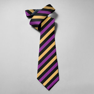 Cravate Groomsmens Formels Rayés Noir Jaune Violet