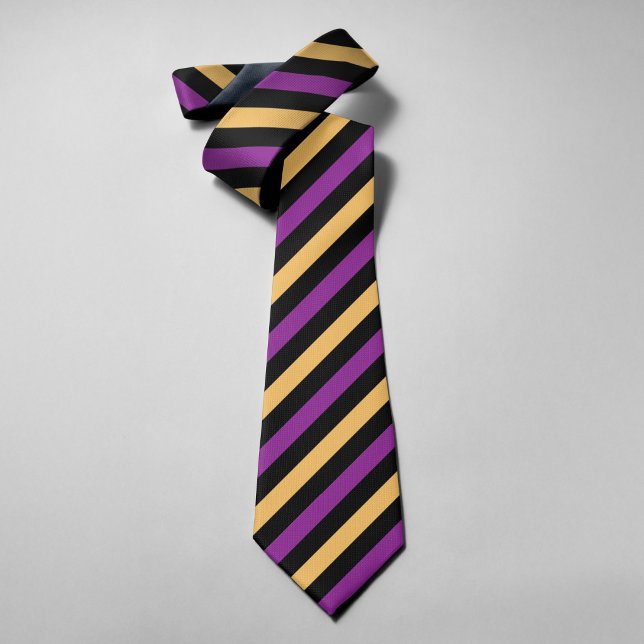 Cravate Groomsmens Formels Rayés Noir Jaune Violet (Créateur téléchargé)