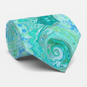 Cravate Groovy Rétro Vert Menthe et Tourbillon Bleu