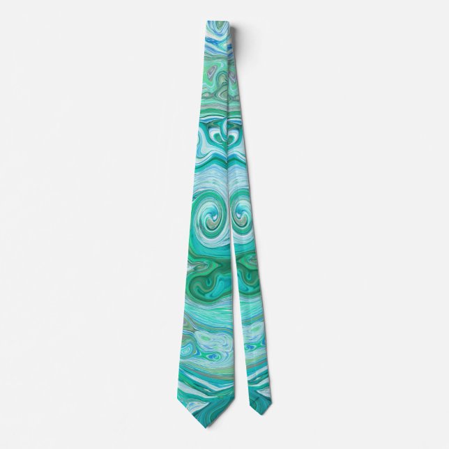 Cravate Groovy Rétro Vert Menthe et Tourbillon Bleu (Devant)