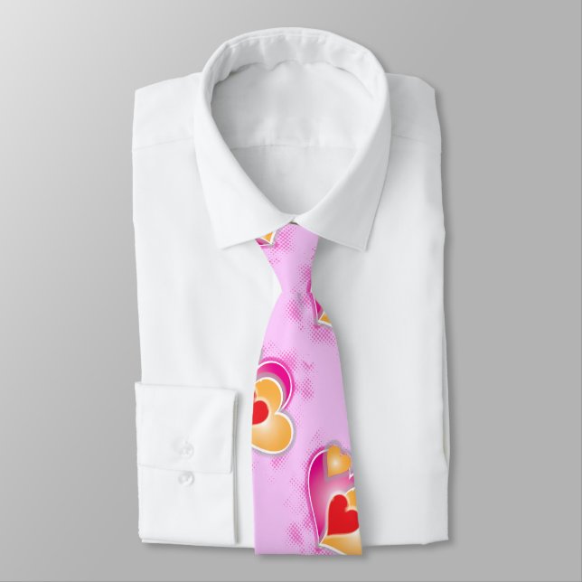 Cravate Groupe de cœurs graphiques abstraits sur fond rose (Attaché)