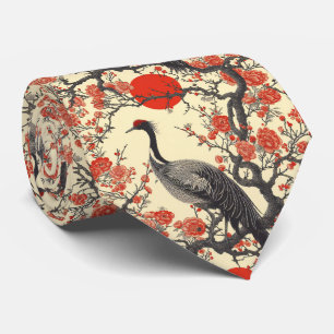 Cravate Grue oriental et pivoine - Art asiatique tradition