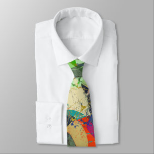 Cravate Grunge abstrait, orange, bleu, gris, noir.