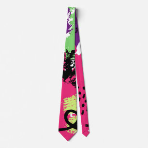 Cravate Grunge Abstraite de gribouillis rose vert du milie