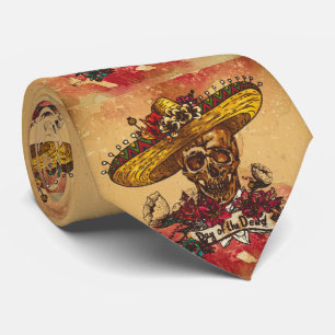 Cravate Grunge, halloween, crâne, casquette mexicain, jou