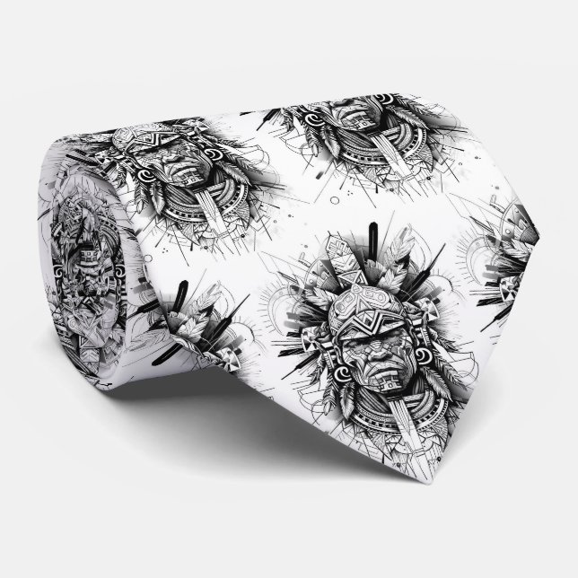 Cravate Guerrier Inca Amérindien Noir et Blanc (Roulé)