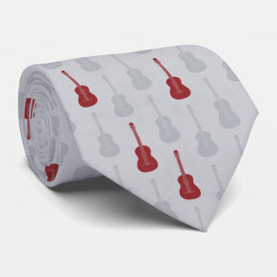 Cravate Guitare acoustique grungeuse pois blancs rouges
